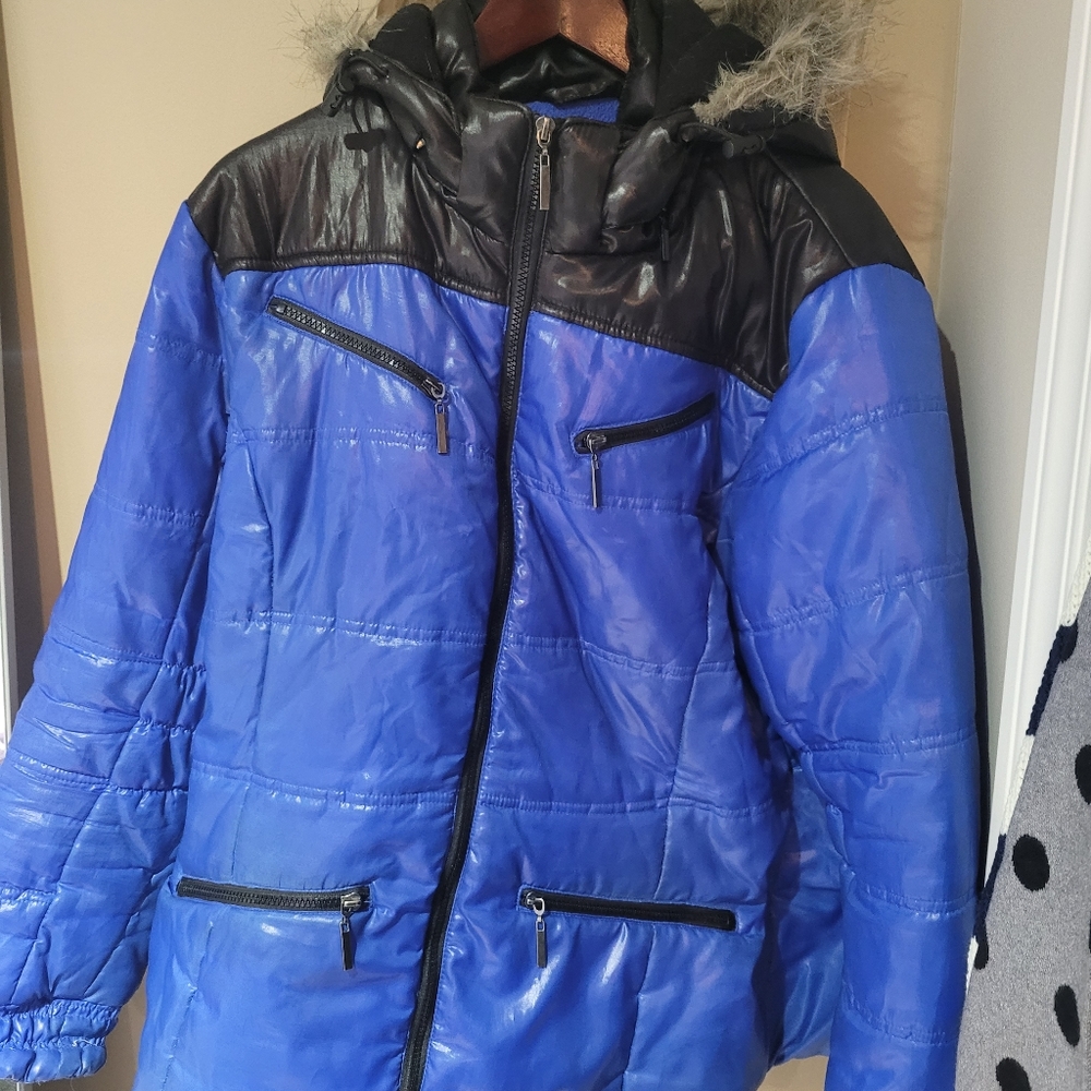 Yoko blue and black shiny fall winter jacket